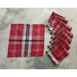 Pottery Barn Christmas Holiday Newbury Plaid Cotton Dinner Napkins Set of 8 VGUC